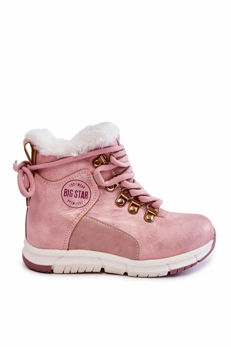 Clearance Dziecięce Ocieplane Botki Na Suwak Big Star KK374177 Różowe Dzieci Dziewczęce