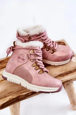 Clearance Dziecięce Ocieplane Botki Na Suwak Big Star KK374177 Różowe Dzieci Dziewczęce