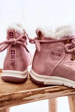 Clearance Dziecięce Ocieplane Botki Na Suwak Big Star KK374177 Różowe Dzieci Dziewczęce