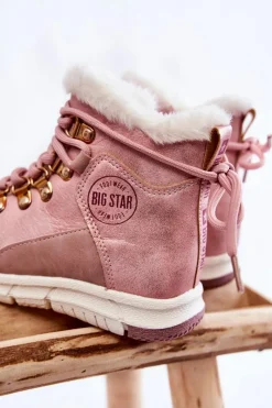 Clearance Dziecięce Ocieplane Botki Na Suwak Big Star KK374177 Różowe Dzieci Dziewczęce