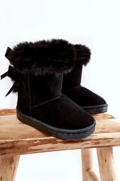 Boto Dziecięce Ocieplane Botki Z Kokardkami Śniegowce Czarne Funky Czarny