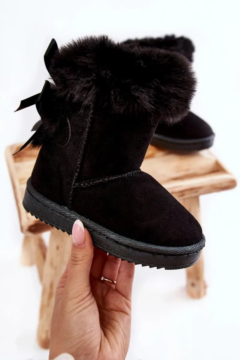 Boto Dziecięce Ocieplane Botki Z Kokardkami Śniegowce Czarne Funky Czarny