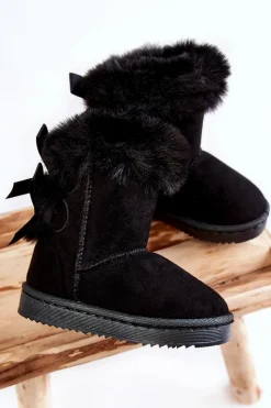 Boto Dziecięce Ocieplane Botki Z Kokardkami Śniegowce Czarne Funky Czarny