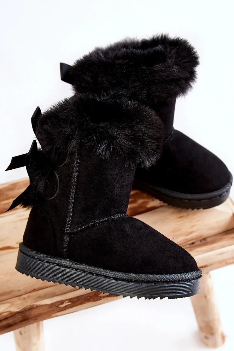 Boto Dziecięce Ocieplane Botki Z Kokardkami Śniegowce Czarne Funky Czarny