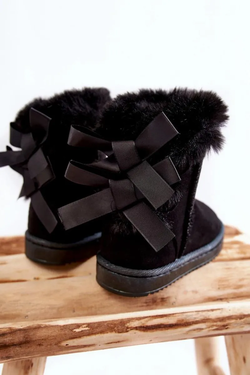 Boto Dziecięce Ocieplane Botki Z Kokardkami Śniegowce Czarne Funky Czarny