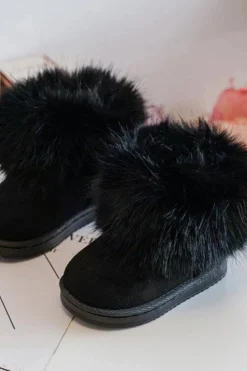 Boto Dziecięce Ocieplane Botki Śniegowce Z Futerkiem Czarne Nohie