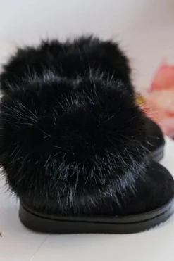 Boto Dziecięce Ocieplane Botki Śniegowce Z Futerkiem Czarne Nohie