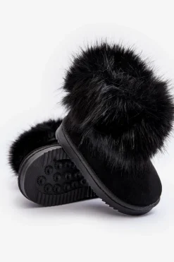 Boto Dziecięce Ocieplane Botki Śniegowce Z Futerkiem Czarne Nohie