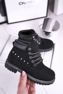 Clearance Boto Dziecięce Ocieplane Botki z Ćwiekami Czarne Gonzo