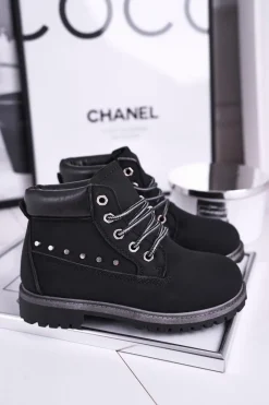 Clearance Boto Dziecięce Ocieplane Botki z Ćwiekami Czarne Gonzo