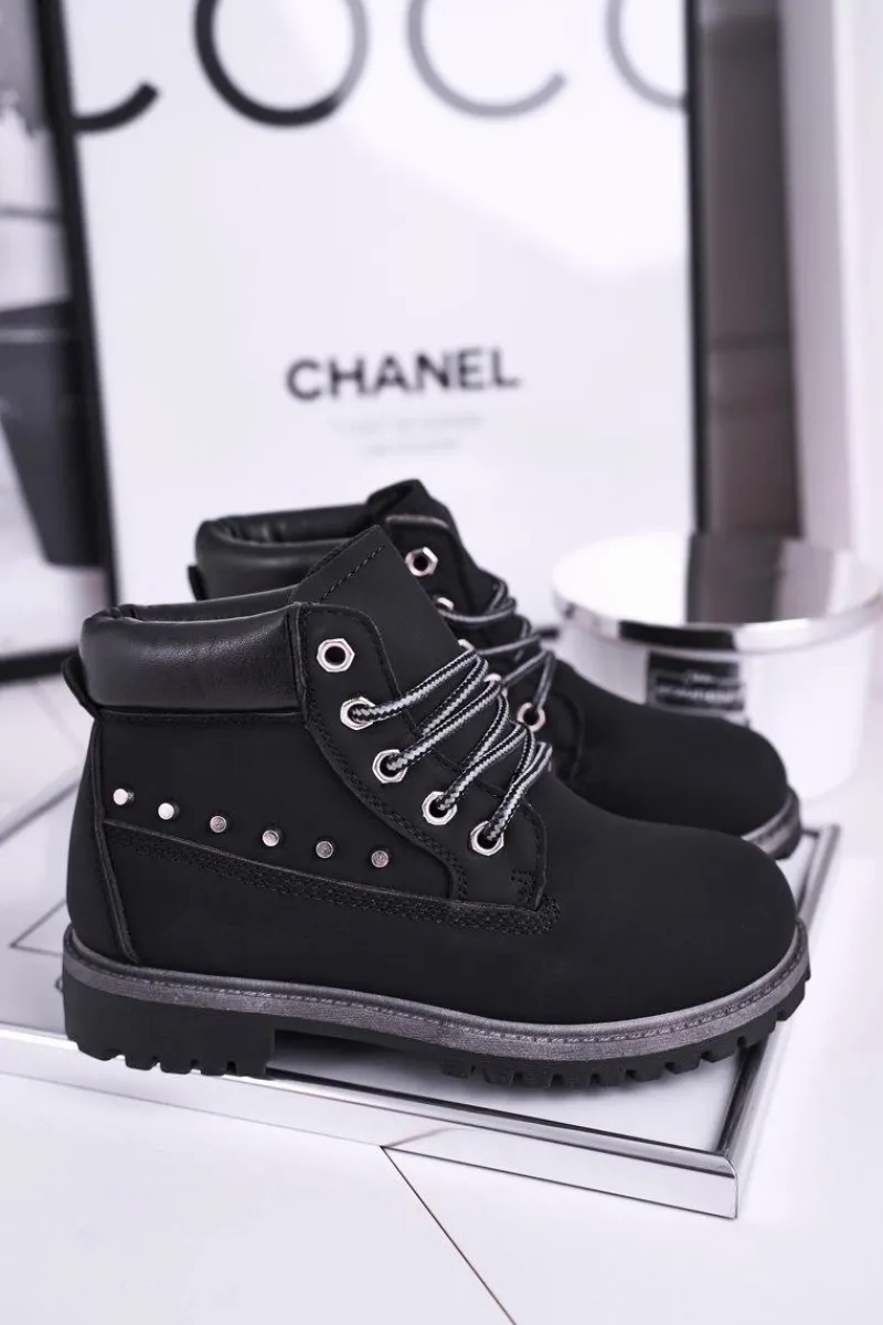 Clearance Boto Dziecięce Ocieplane Botki z Ćwiekami Czarne Gonzo