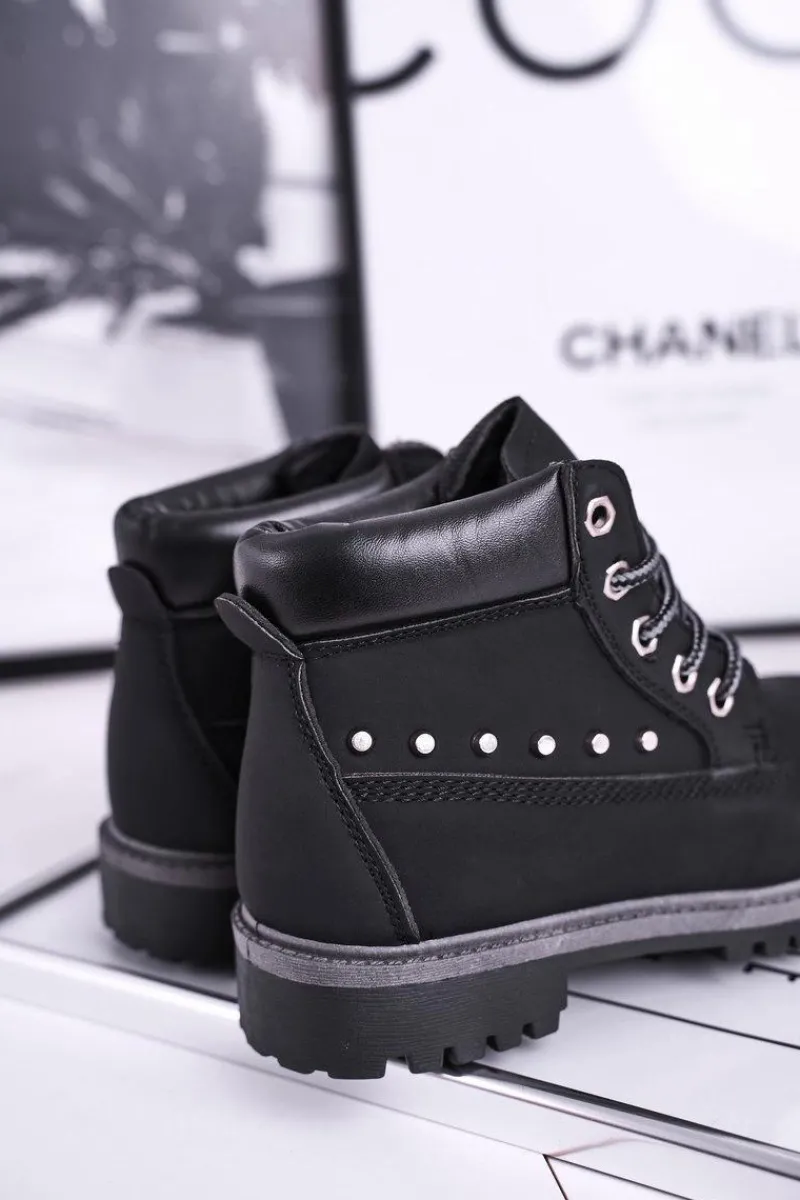 Clearance Boto Dziecięce Ocieplane Botki z Ćwiekami Czarne Gonzo