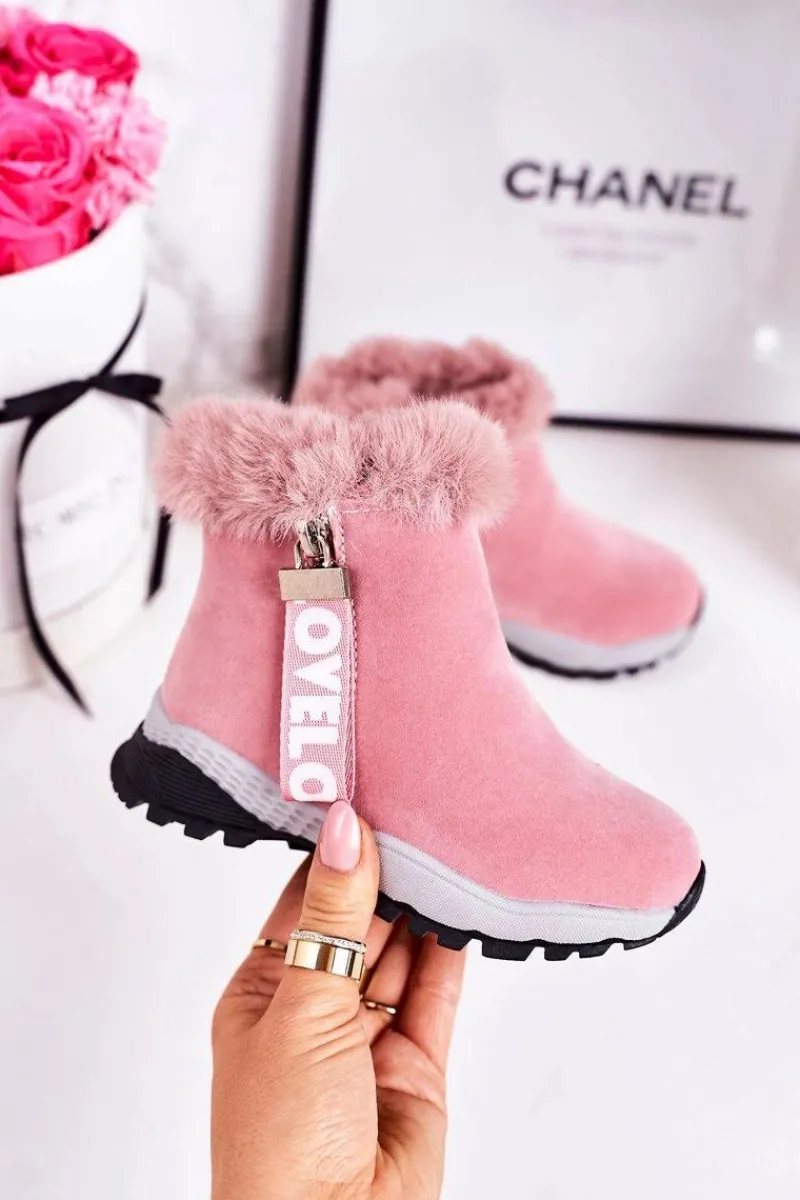 Hot Boto Dziecięce Ocieplane Botki Śniegowce Z Futerkiem Różowe Love-Love