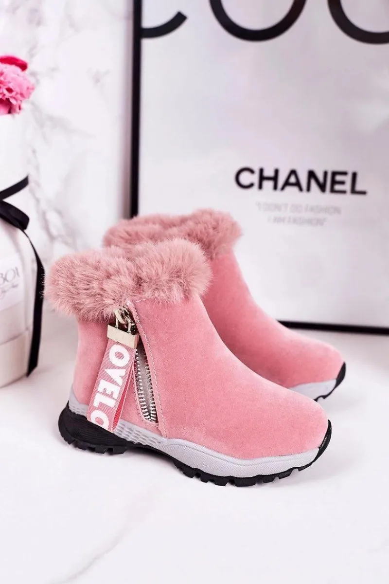 Hot Boto Dziecięce Ocieplane Botki Śniegowce Z Futerkiem Różowe Love-Love