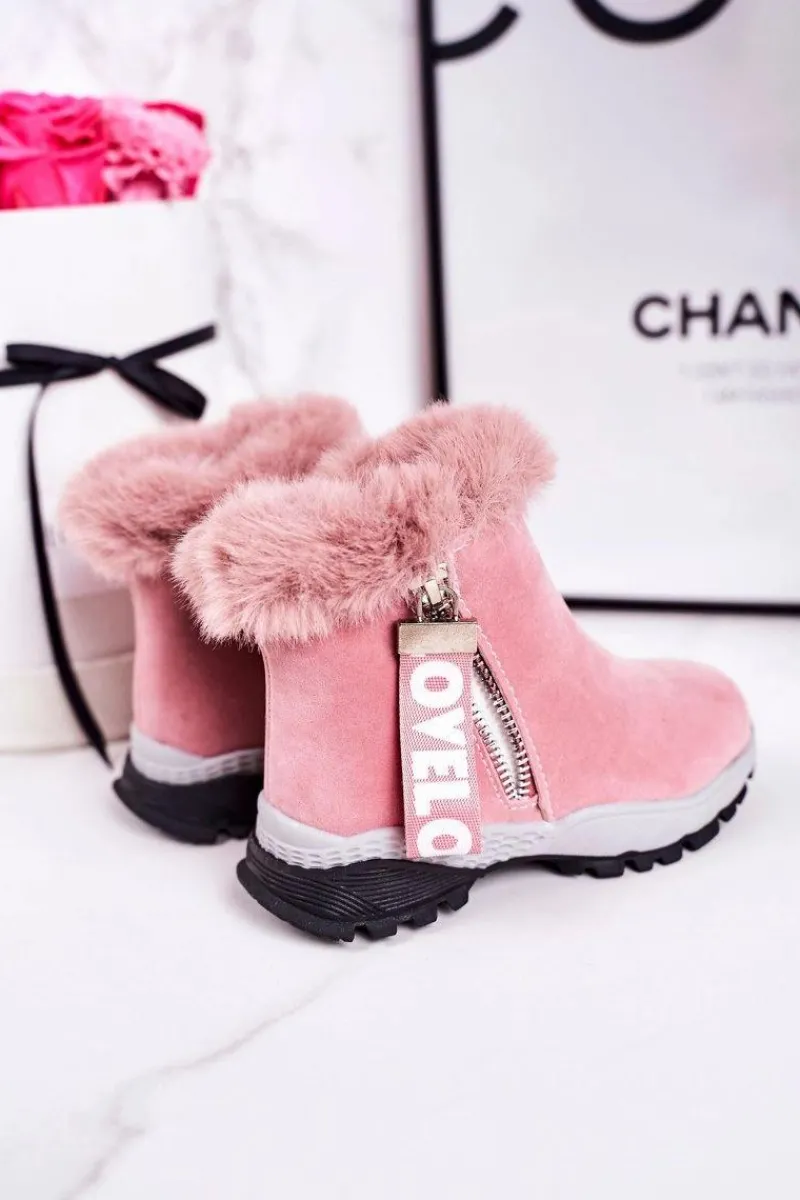 Hot Boto Dziecięce Ocieplane Botki Śniegowce Z Futerkiem Różowe Love-Love
