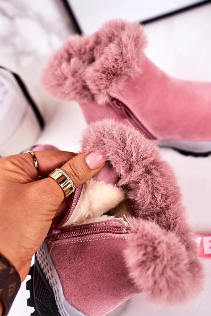 Hot Boto Dziecięce Ocieplane Botki Śniegowce Z Futerkiem Różowe Love-Love