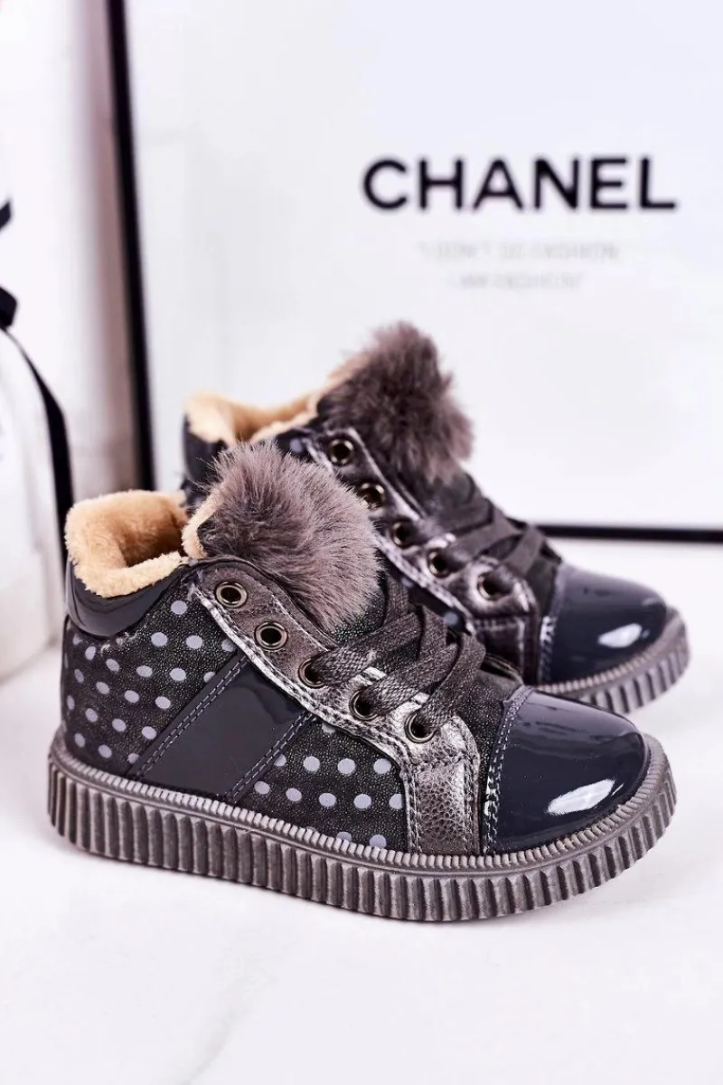 Dziewczęce|Dziewczęce>Boto Dziecięce Ocieplane Botki Trampki W Groszki Szare Anastasia