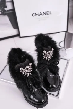 Dziewczęce></noscript>Boto Dziecięce Ocieplane Botki Z Futerkiem Lakierowane Czarne Ella