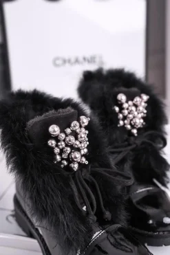 Dziewczęce></noscript>Boto Dziecięce Ocieplane Botki Z Futerkiem Lakierowane Czarne Ella