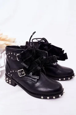 Online Dziecięce Ocieplane Botki Z Ćwiekami Lu Boo Czarne Dzieci Dziewczęce