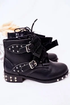 Online Dziecięce Ocieplane Botki Z Ćwiekami Lu Boo Czarne Dzieci Dziewczęce