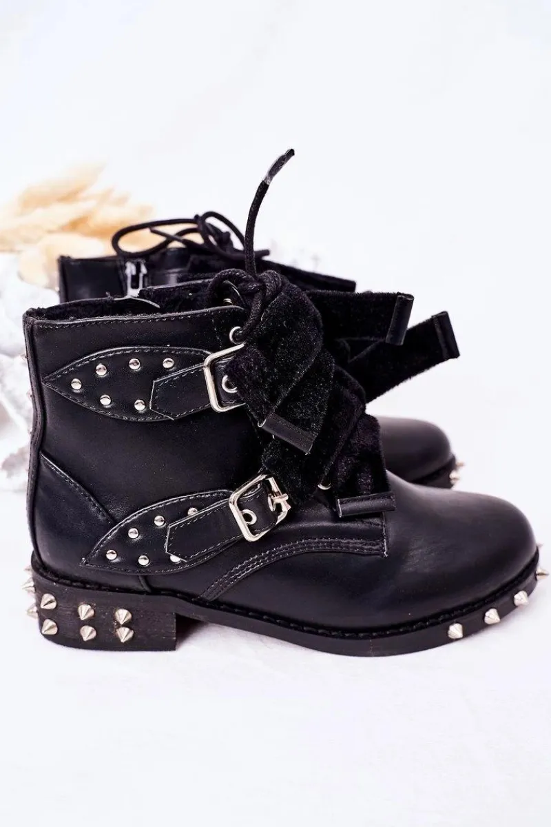 Online Dziecięce Ocieplane Botki Z Ćwiekami Lu Boo Czarne Dzieci Dziewczęce