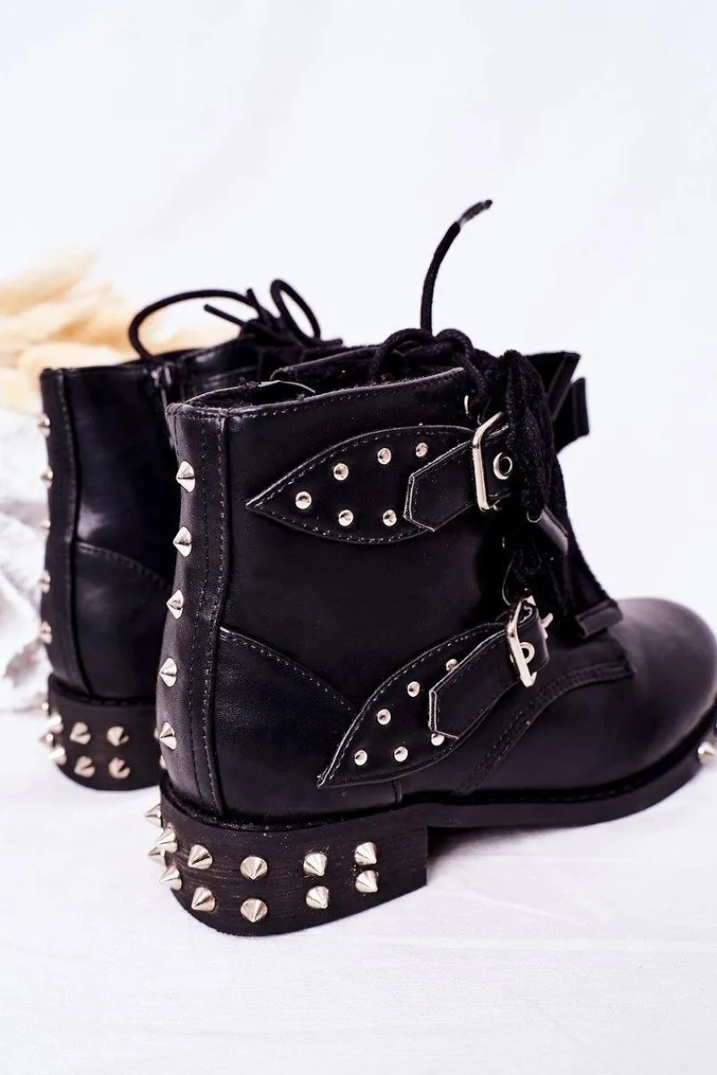 Online Dziecięce Ocieplane Botki Z Ćwiekami Lu Boo Czarne Dzieci Dziewczęce