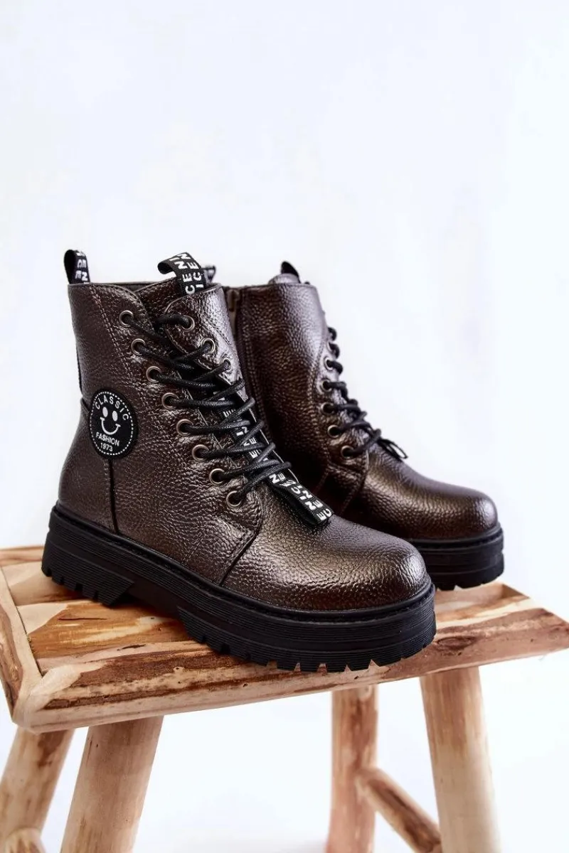 Clearance Evento Dziecięce Ocieplane Botki Trapery Ciemnoszare Conley