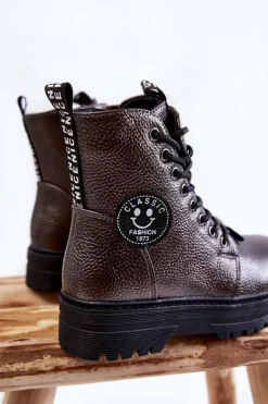 Clearance Evento Dziecięce Ocieplane Botki Trapery Ciemnoszare Conley