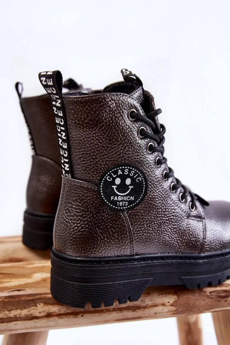 Clearance Evento Dziecięce Ocieplane Botki Trapery Ciemnoszare Conley