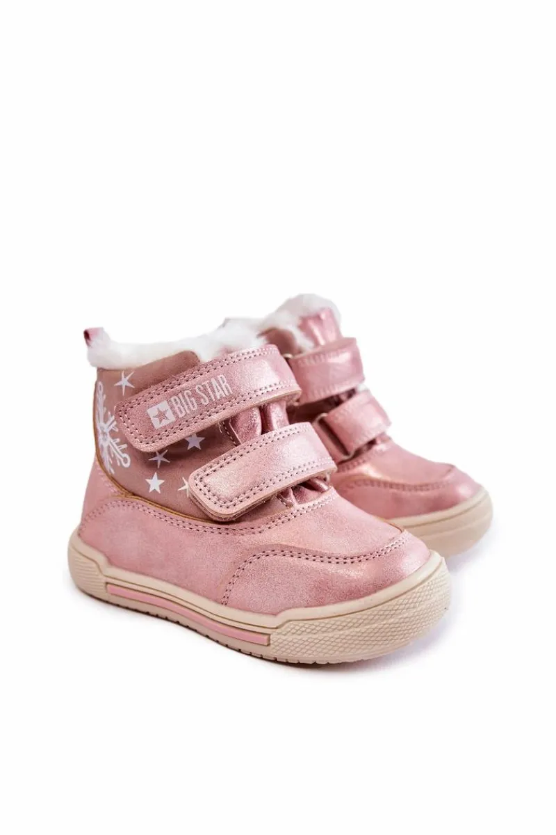 Outlet Dziecięce Ocieplane Botki Na Rzepy Big Star KK374188 Różowe Dzieci Dziewczęce