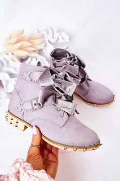 Dziewczęce>Boto Dziecięce Ocieplane Botki Z Ćwiekami Lu Boo Szare