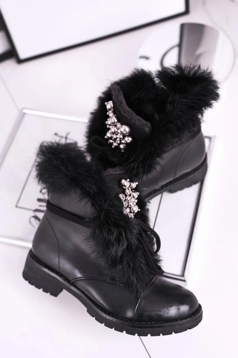 Sale Boto Dziecięce Ocieplane Botki Z Futerkiem Czarne Ella