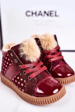 Discount Boto Dziecięce Ocieplane Botki Trampki W Groszki Czerwone Anastasia