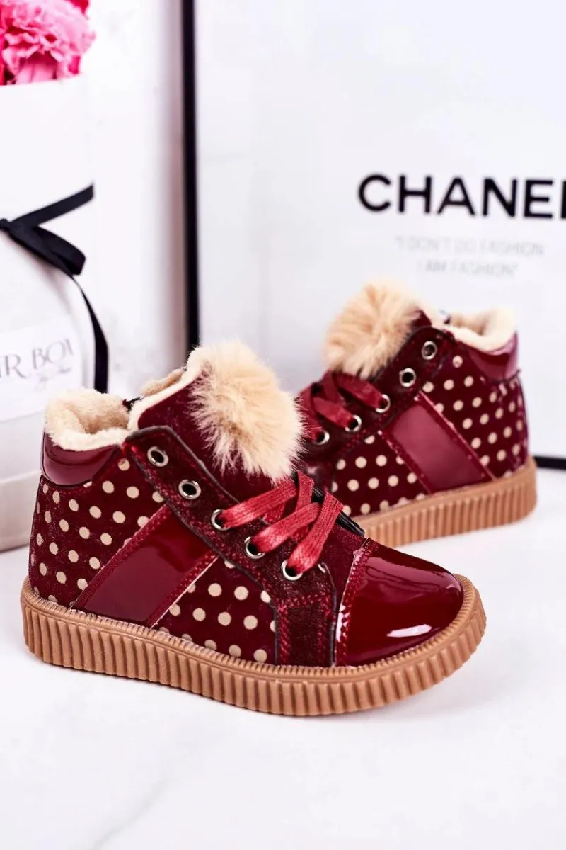 Discount Boto Dziecięce Ocieplane Botki Trampki W Groszki Czerwone Anastasia