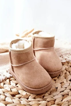 Dziewczęce|Chłopięce></noscript>Boto Dziecięce Ocieplane Botki Śniegowce Beżowe Gooby