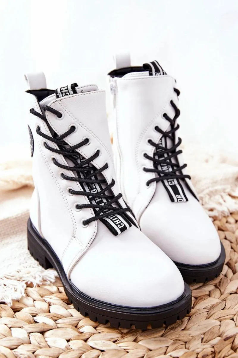 Dziewczęce>Evento Dziecięce Ocieplane Botki Workery Białe Rosalie