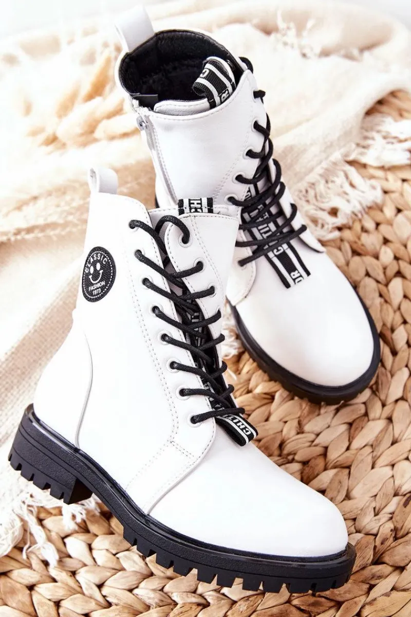 Dziewczęce>Evento Dziecięce Ocieplane Botki Workery Białe Rosalie