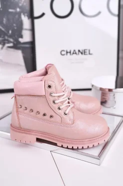 New Dziecięce Ocieplane Botki z Ćwiekami Różowe Gonzo Dzieci Dziewczęce