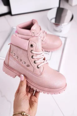 New Dziecięce Ocieplane Botki z Ćwiekami Różowe Gonzo Dzieci Dziewczęce