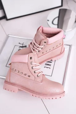 New Dziecięce Ocieplane Botki z Ćwiekami Różowe Gonzo Dzieci Dziewczęce