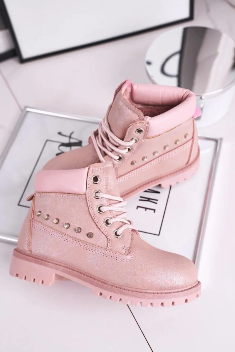 New Dziecięce Ocieplane Botki z Ćwiekami Różowe Gonzo Dzieci Dziewczęce