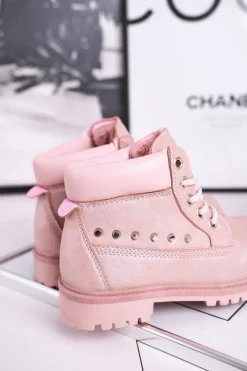 New Dziecięce Ocieplane Botki z Ćwiekami Różowe Gonzo Dzieci Dziewczęce