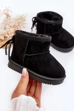 Dziewczęce|Dziewczęce>Boto Dziecięce Ocieplane Botki Śniegowce Z Frędzlami Czarne Mikyla Czarny