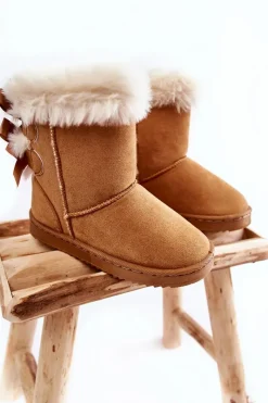 Hot Dziecięce Ocieplane Botki Z Kokardkami Śniegowce Beżowe Funky Dzieci Dziewczęce|Dziewczęce