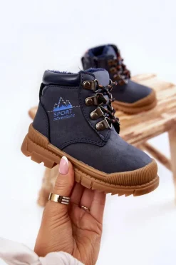 Clearance Evento Dziecięce Ocieplane Botki Trapery Granatowe Walter