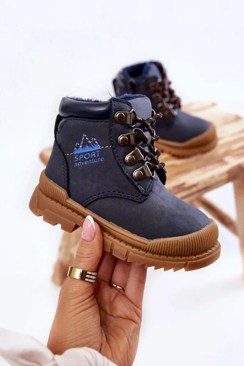 Clearance Evento Dziecięce Ocieplane Botki Trapery Granatowe Walter