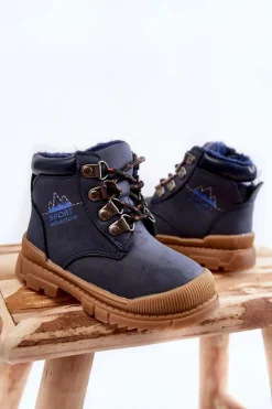 Clearance Evento Dziecięce Ocieplane Botki Trapery Granatowe Walter
