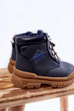 Clearance Evento Dziecięce Ocieplane Botki Trapery Granatowe Walter