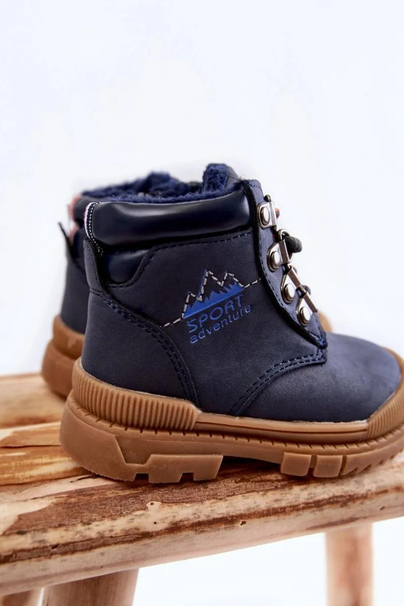 Clearance Evento Dziecięce Ocieplane Botki Trapery Granatowe Walter